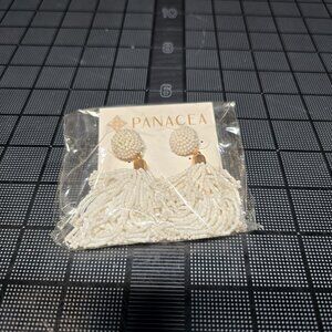 Panacea Glass Beaded Tassel Earrings White Gold Tone New and Natasha RainBow